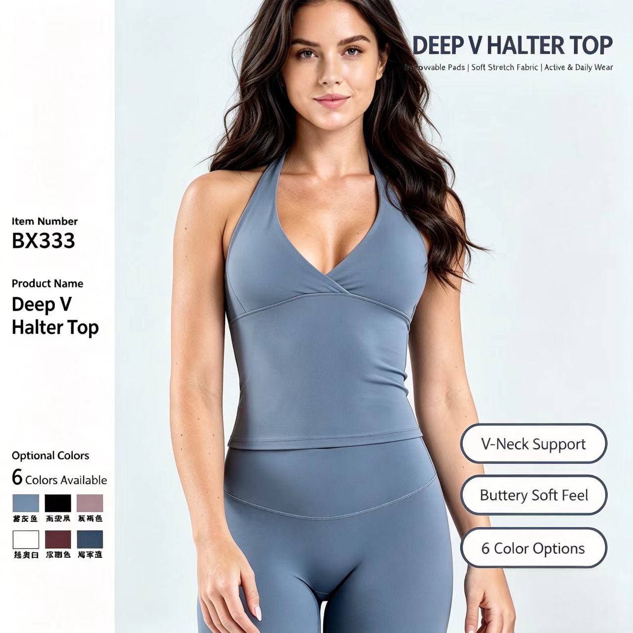 Pilates V Yoga - Top deportivo tipo halter con cuello